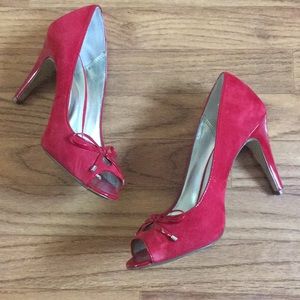 Alfani Red Suede Peep Toe Pumps
